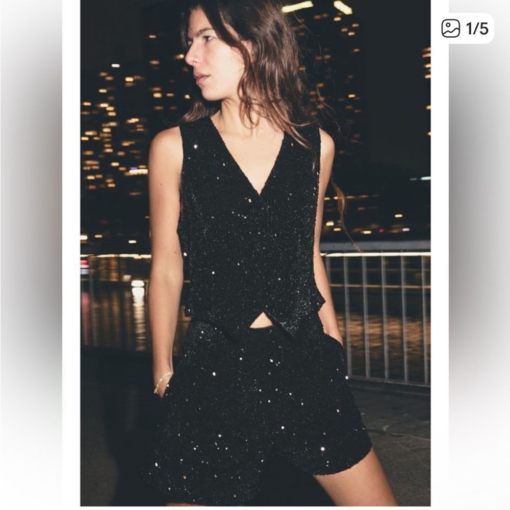Zara Shimmering Black Sequined Vest